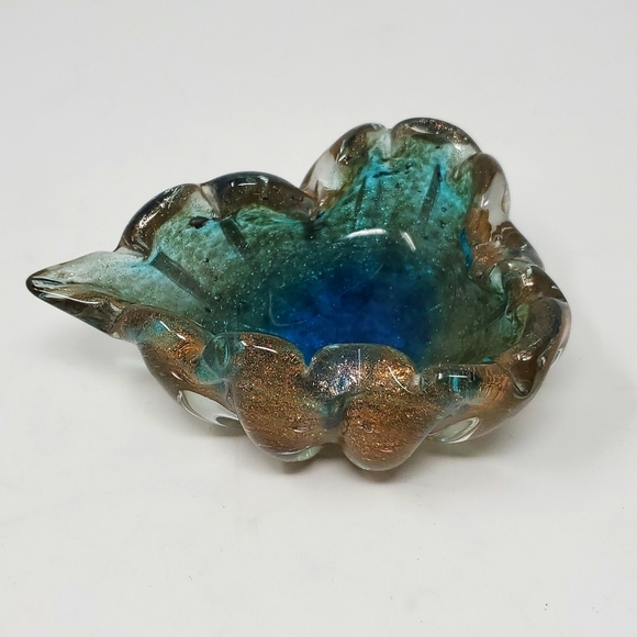 Murano Like Glass Ultramarine Gold Flecking Sculptured Bowl Barovier & Toso MCM - Picture 2 of 8
